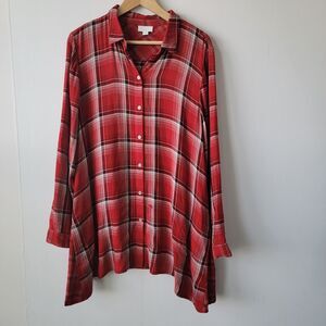 J. Jill Red Oversized Button Down Blouse